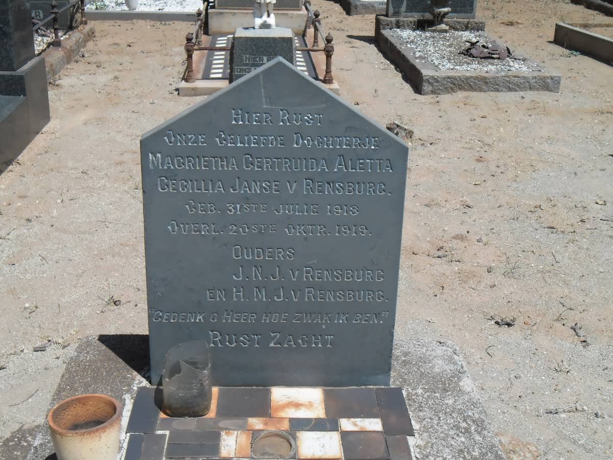 RENSBURG Magrietha Gertruida Aletta Cecillia, Janse van 1918-1919