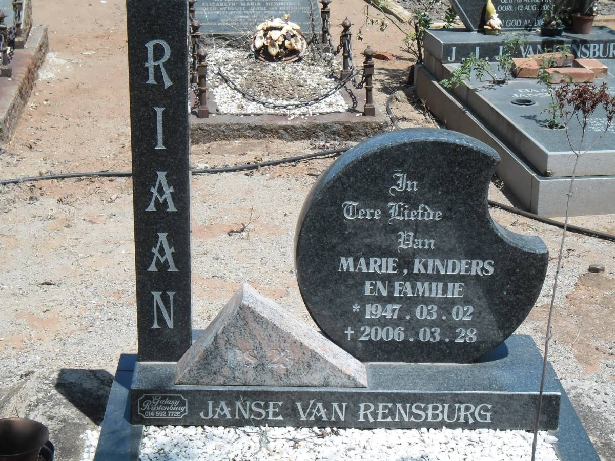RENSBURG Riaan, Janse van 1947-2006