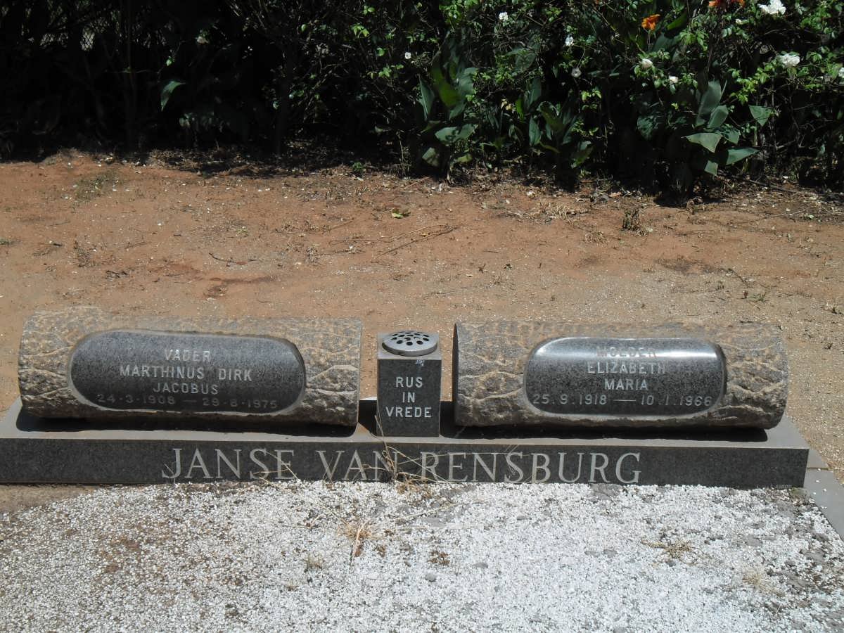 RENSBURG Marthinus Dirk Jacobus, Janse van 1908-1975 &amp; Elizabeth Maria 1918-1966