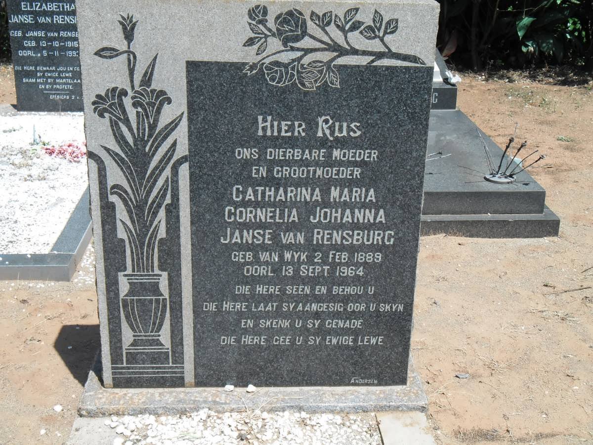 RENSBURG Catharina Maria Cornelia Johanna, Janse van nee VAN WYK 1889-1964