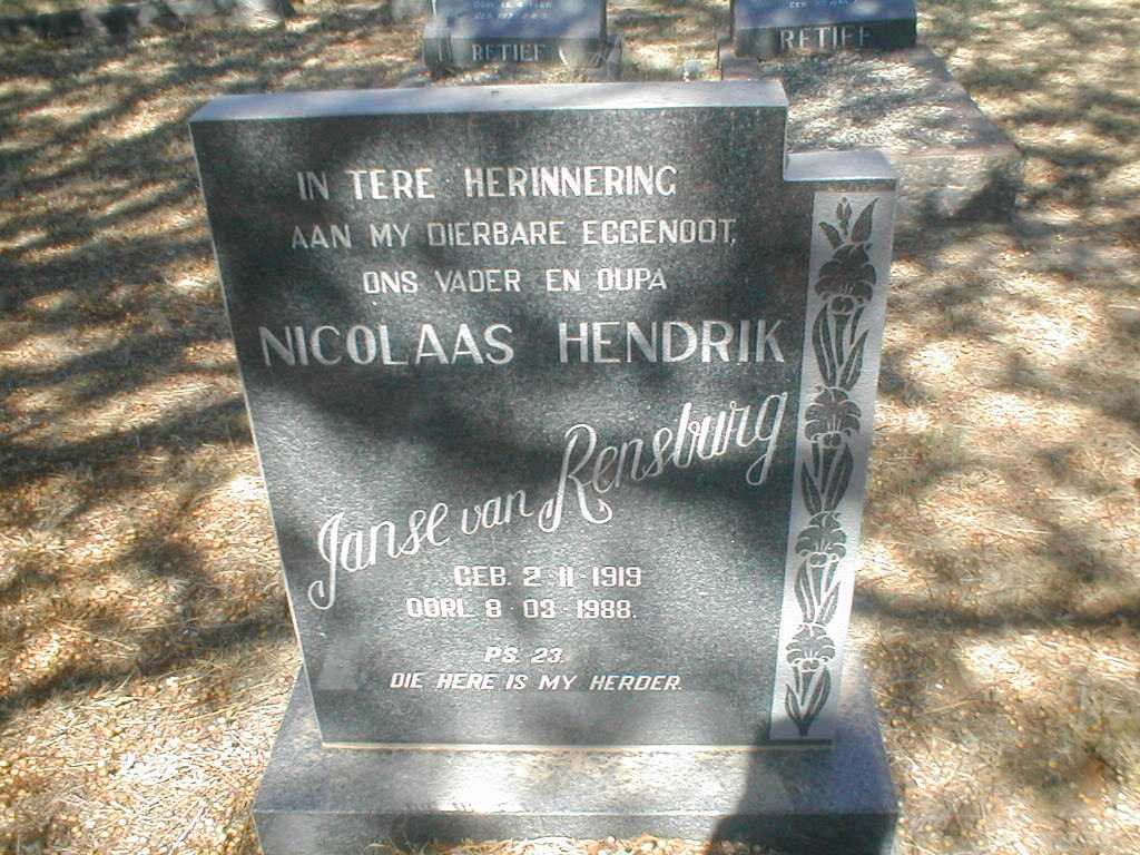 RENSBURG Nicolaas Hendrik, Jansen van 1919-1988