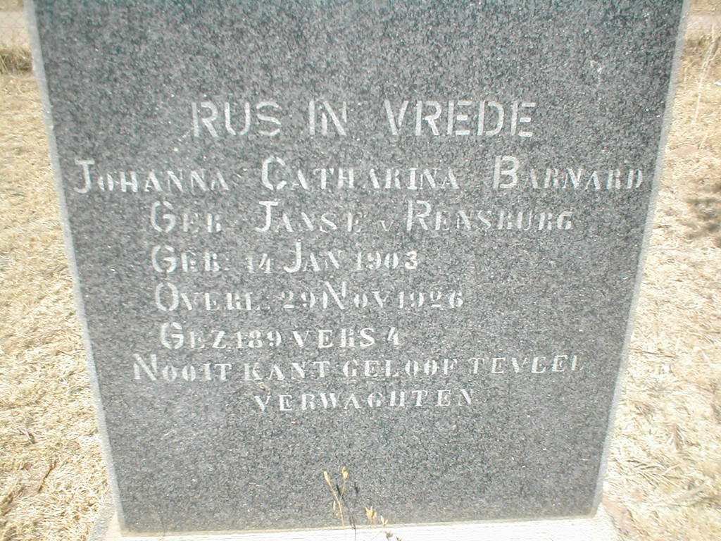 BARNARD Johanna Catharina geb. JANSE VAN RENSBURG 1903-1926