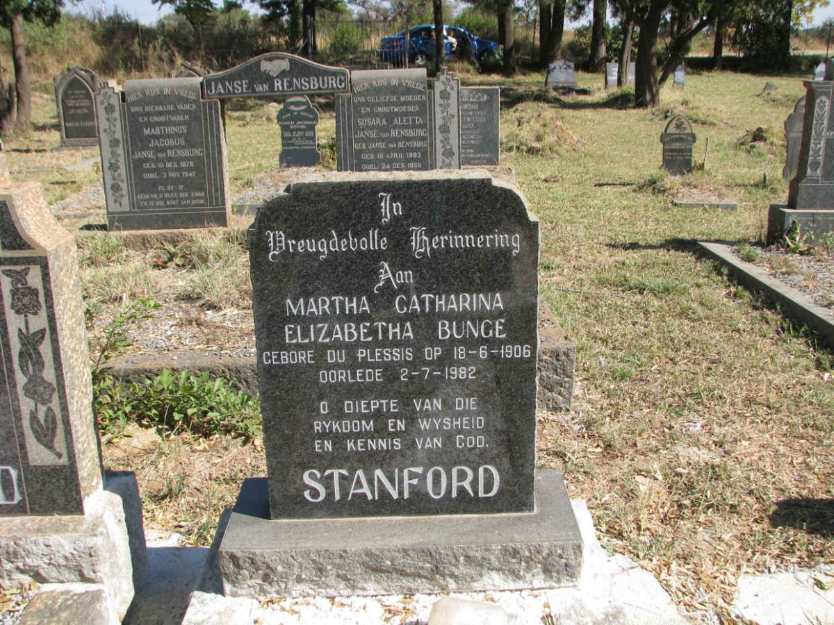 STANFORD Martha Catharina Elizabetha Bunge nee DU PLESSIS 1906-1982