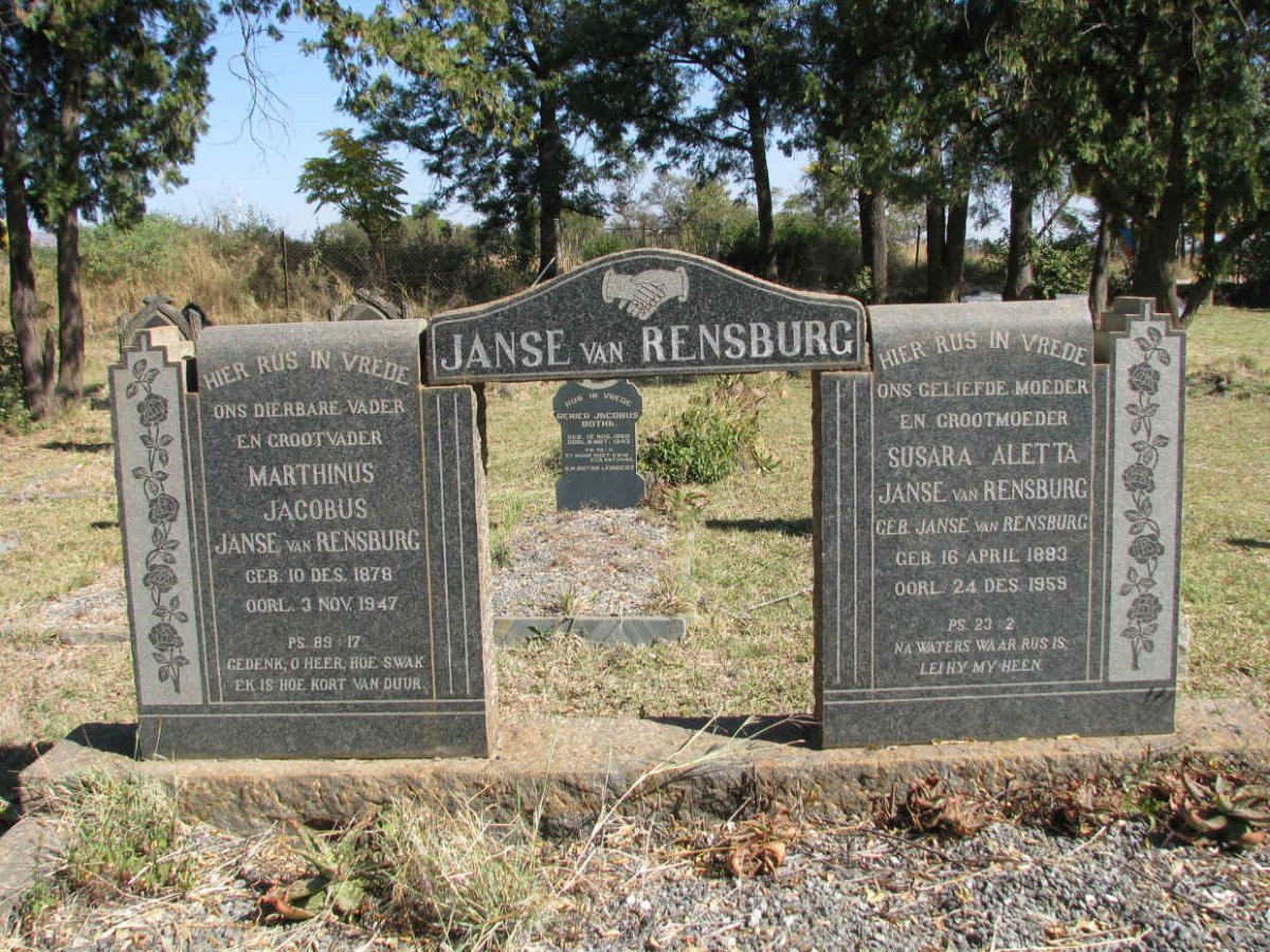 RENSBURG Marthinus Jacobus, Janse van 1878-1947 &amp; Susara Aletta JANSE VAN RENSBURG 1883-1959