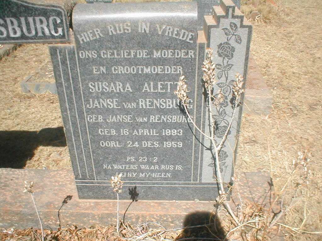 RENSBURG Susara Aletta, Janse van geb. JANSE VAN RENSBURG 1883-1959