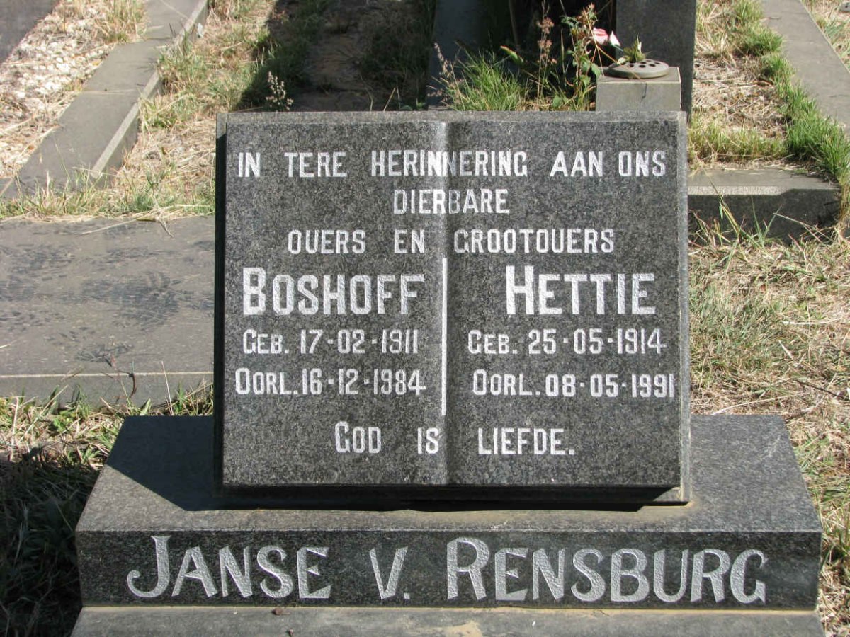 RENSBURG Boshoff, Janse v. 1911-1984 &amp; Hettie 1914-1991