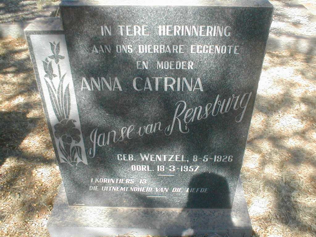 RENSBURG Anna Catrina, Jansen van geb. WENTZEL 1926-1957
