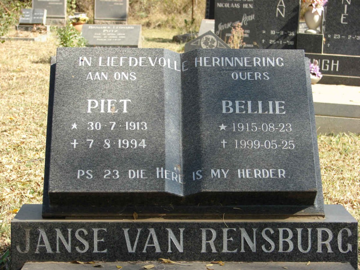 RENSBURG Piet, Janse van 1913-1994 &amp; Bellie 1915-1999