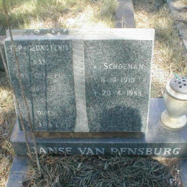 RENSBURG, Janse van geb. SCHOEMAN 1910-1988