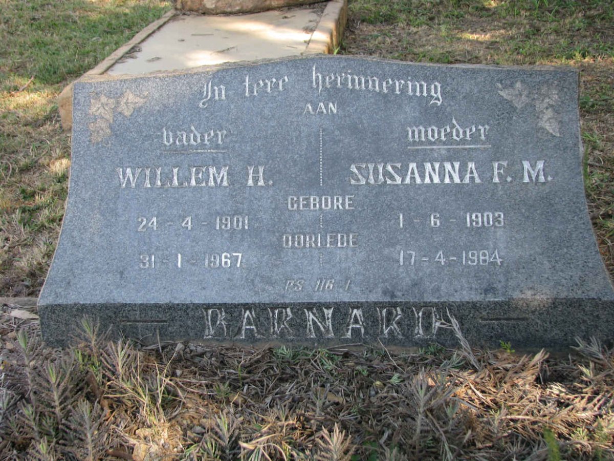 BARNARD Willem H. 1901-1967 &amp; Susanna F.M. 1903-1984