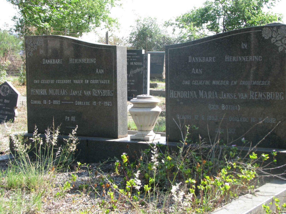 RENSBURG Hendrik Nicolaas, Janse van 1889-1963 &amp; Hendrina Maria BOTHA 1893-1982