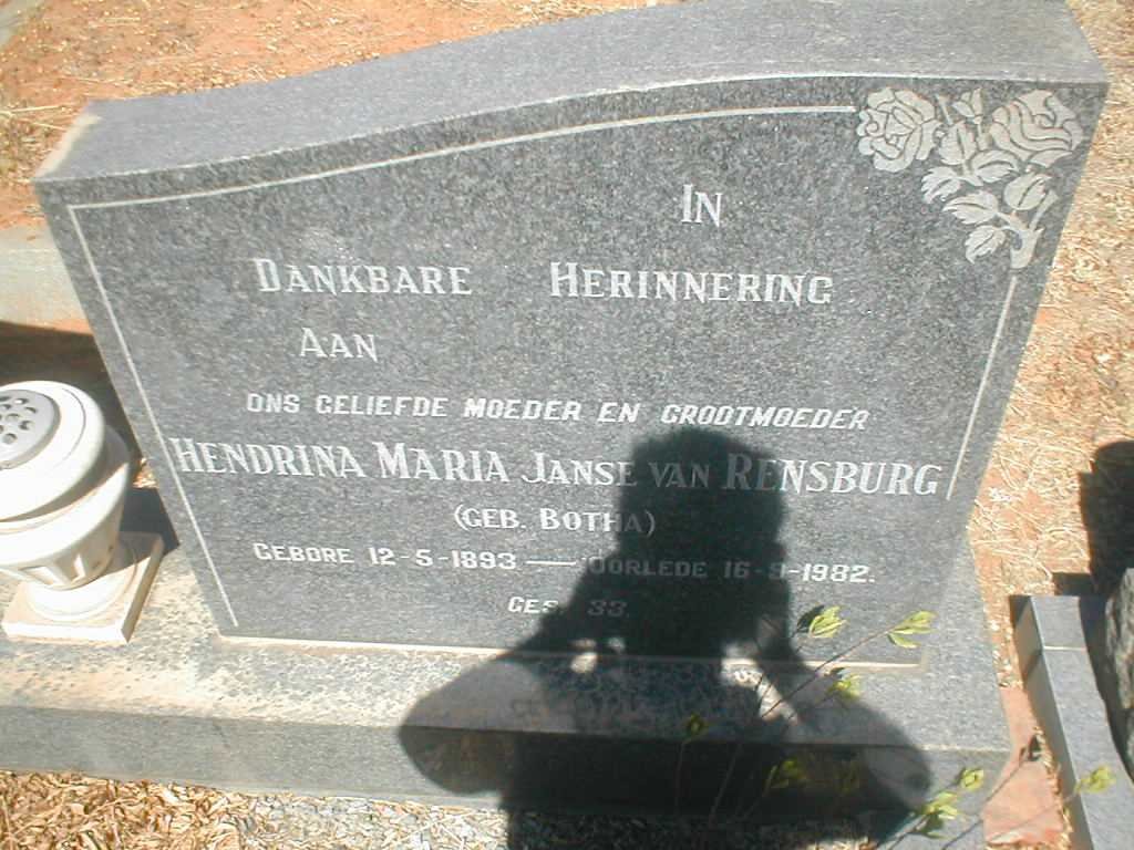 RENSBURG Hendrina Maria, Janse van geb. BOTHA 1893-1982
