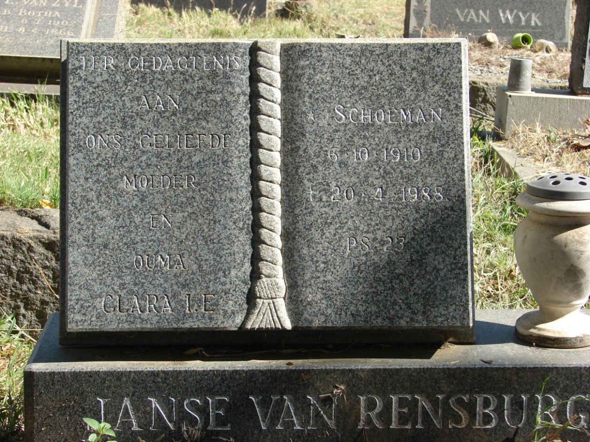 RENSBURG Clara I.E., Janse van nee SCHOEMAN 1910-1988