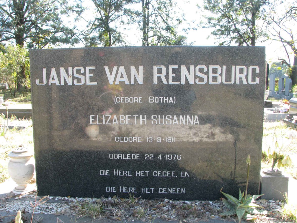 RENSBURG Elizabeth Susanna, Janse van nee BOTHA 1911-1976