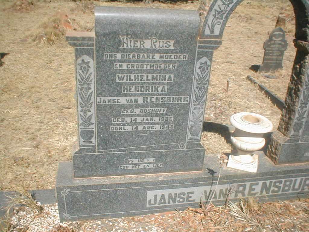RENSBURG Wilhelmina Hendrieka, Janse van geb. BOSHOFF 1886-1948