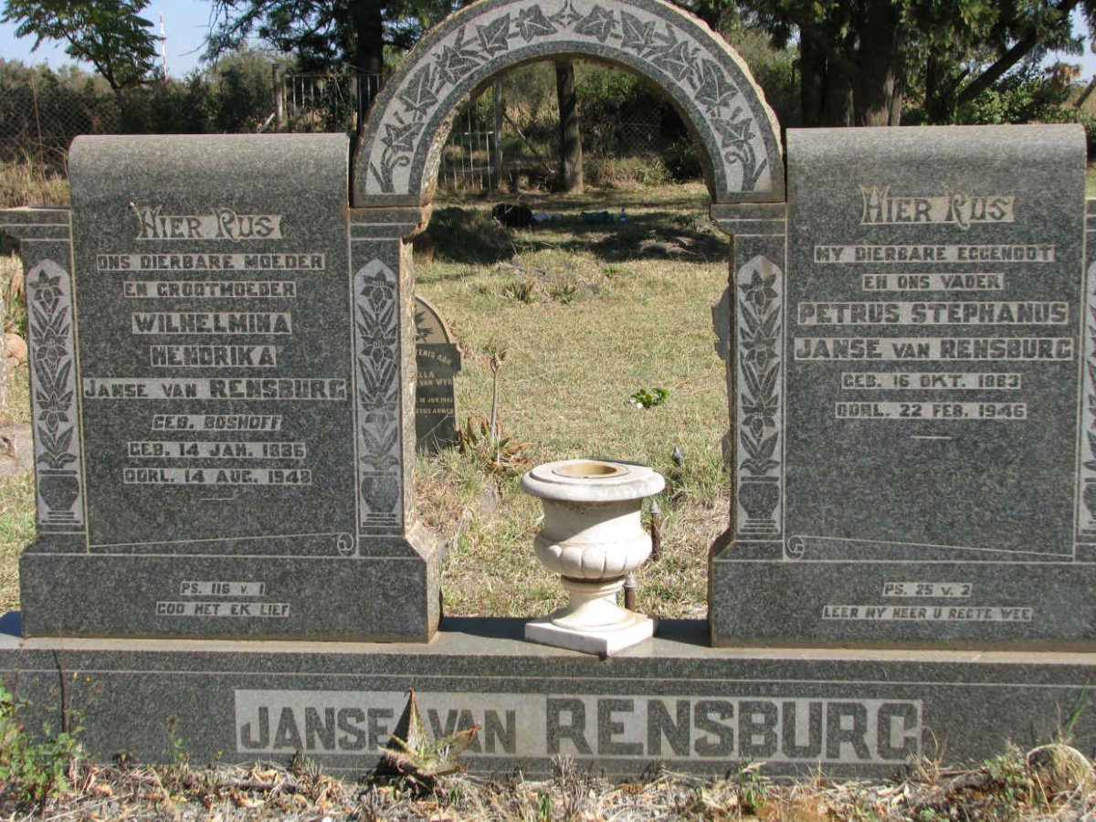 RENSBURG Petrus Stephanus, Janse van 1883-1946 &amp; Wilhelmina Hendrika BOSHOFF 1886-1948