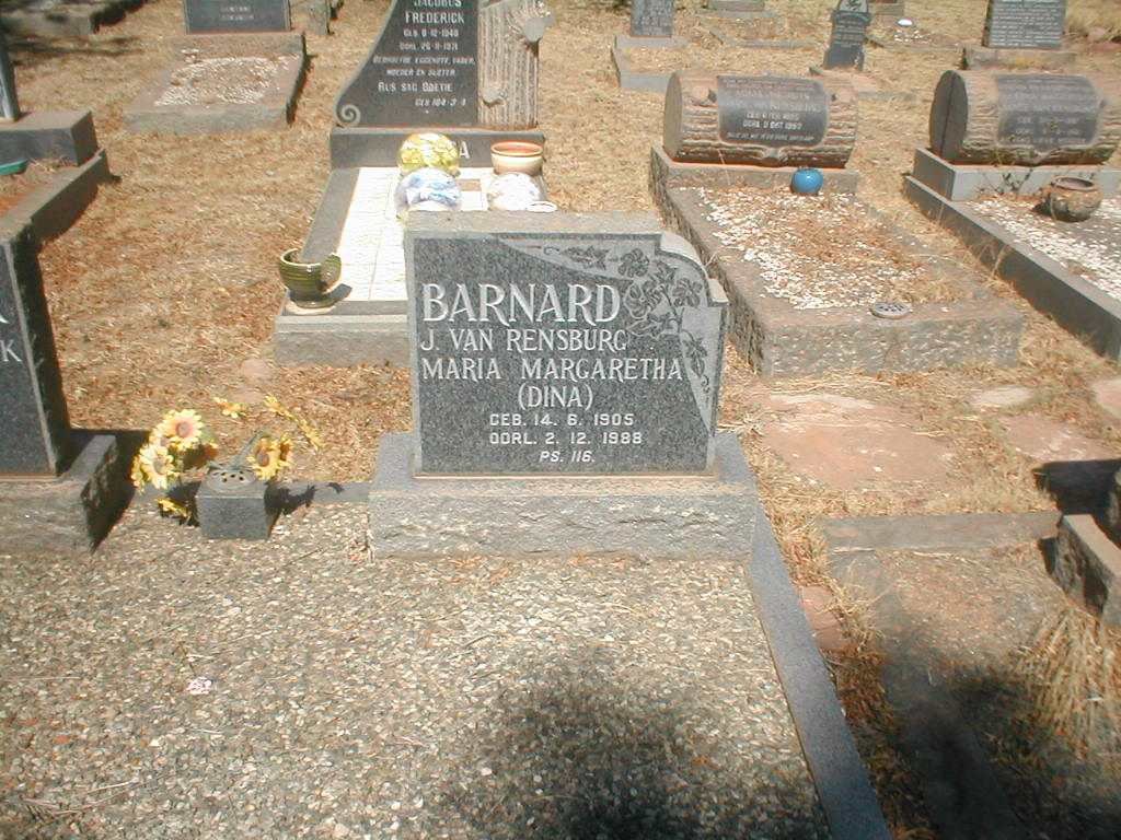 BARNARD Maria Margaretha nee J. VAN RENSBURG 1905-1988