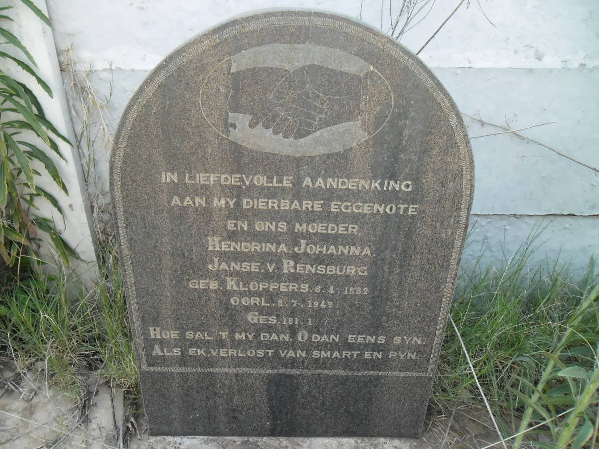 RENSBURG Hendrina Johanna, Janse v. nee KLOPPERS 188?-1942