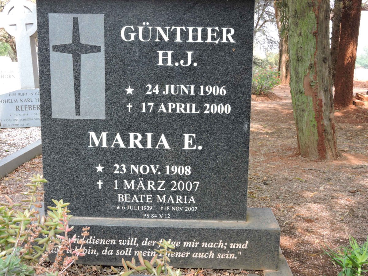 GÜNTHER H.J. 1906-2000 &amp; Maria E. 1908-2007 :: GÜNTHER Beate Maria 1939-2007