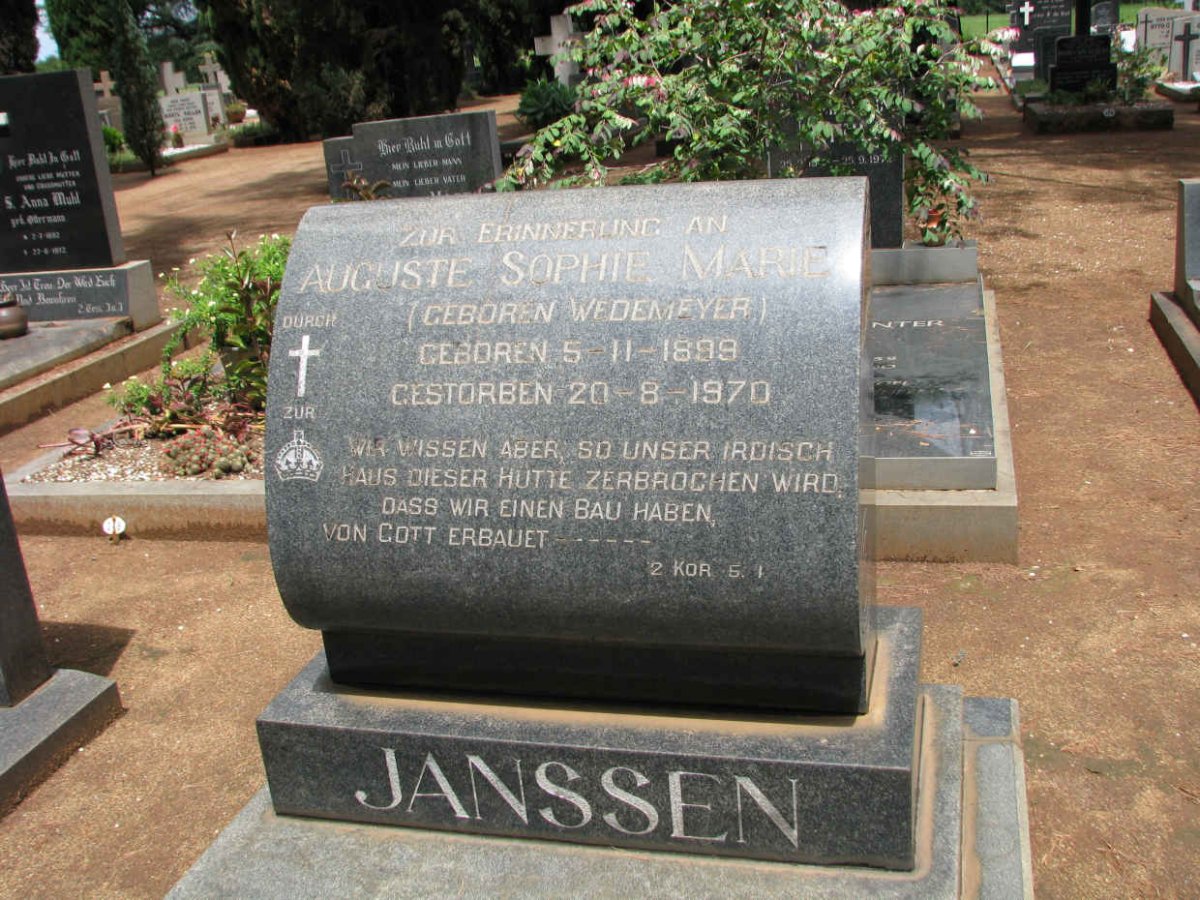 JANSSEN Auguste Sophie Marie nee WEDEMEYER 1899-1970