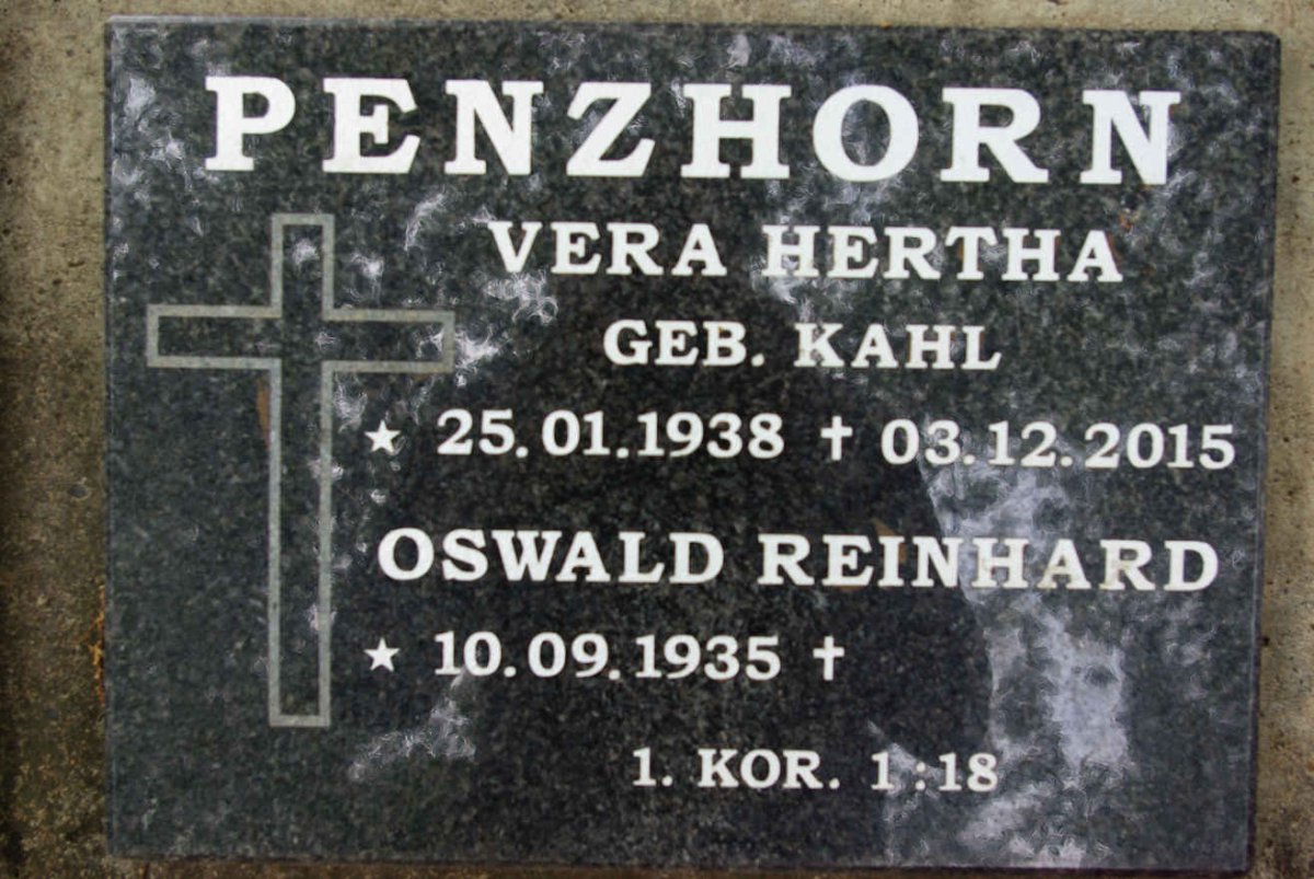PENZHORN Oswald Reinhard 1935- &amp; Vera Hertha KAHL 1938-2015