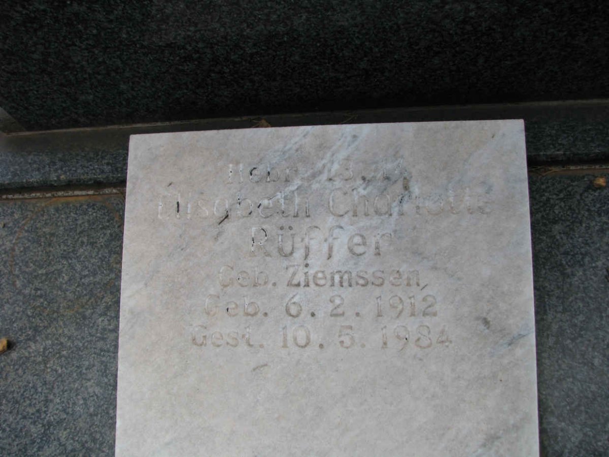 RUFFER Elisabeth Charlotte nee ZIEMSSEN 1912-1984
