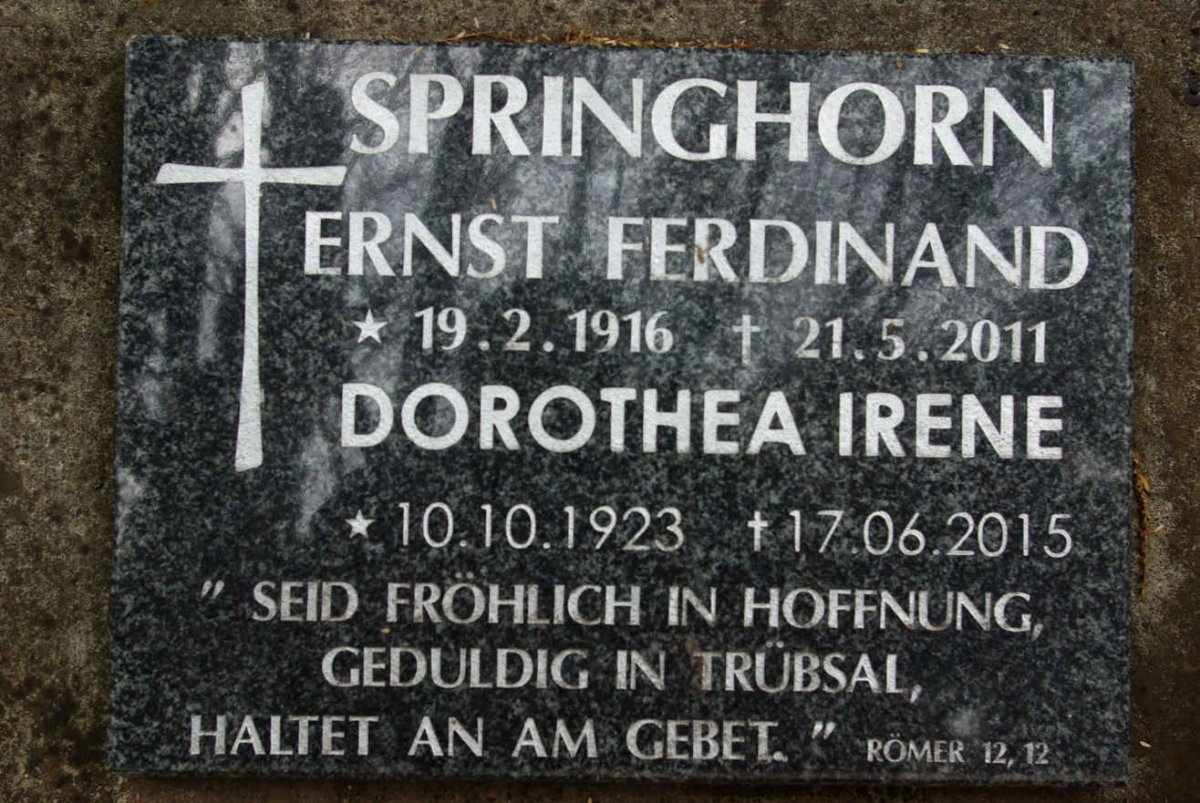 SPRINGHORN Ernst Ferdinand 1916-2011 &amp; Dorothea Irene 1923-2015