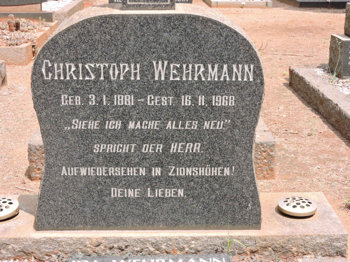 WEHRMANN Christoph 1881-1968 &amp; Ida 1920-2012