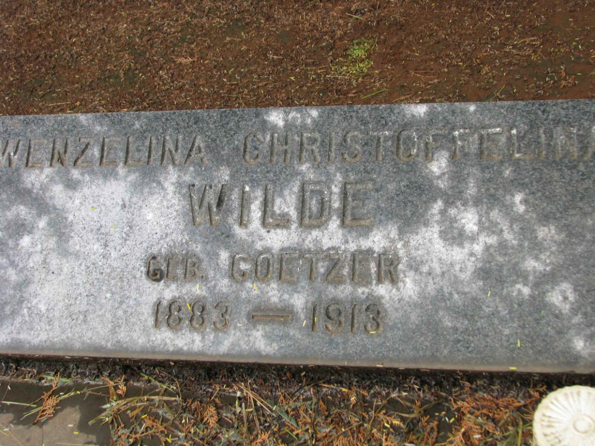 WILDE Wenzelina Christoffelina nee COETZER 1883-1913