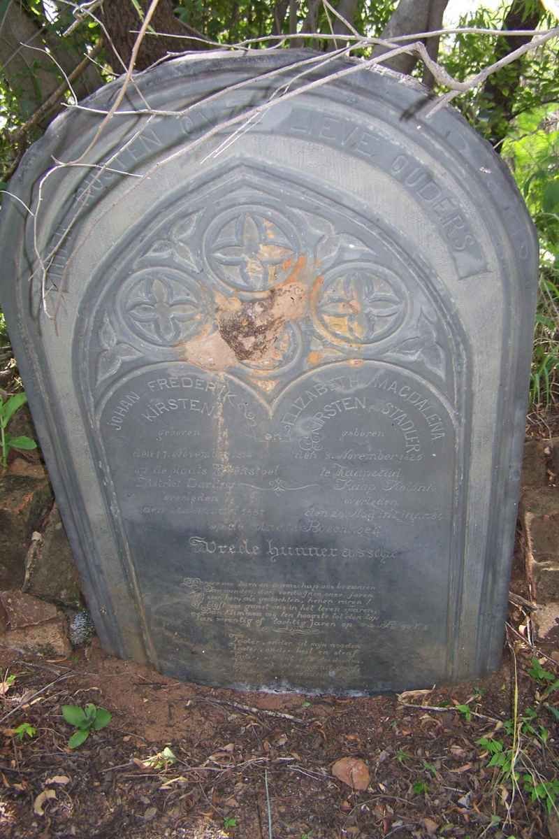 KIRSTEN Johan Frederik &amp; Elizabeth Magdalena STANDER 1825-