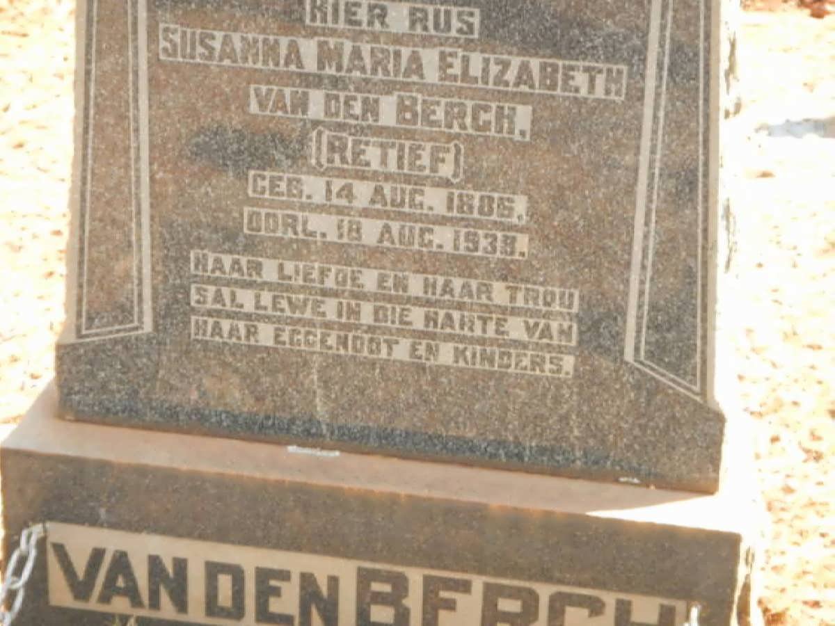BERGH Susanna Maria Elizabeth, van den nee RETIEF 1886-1938