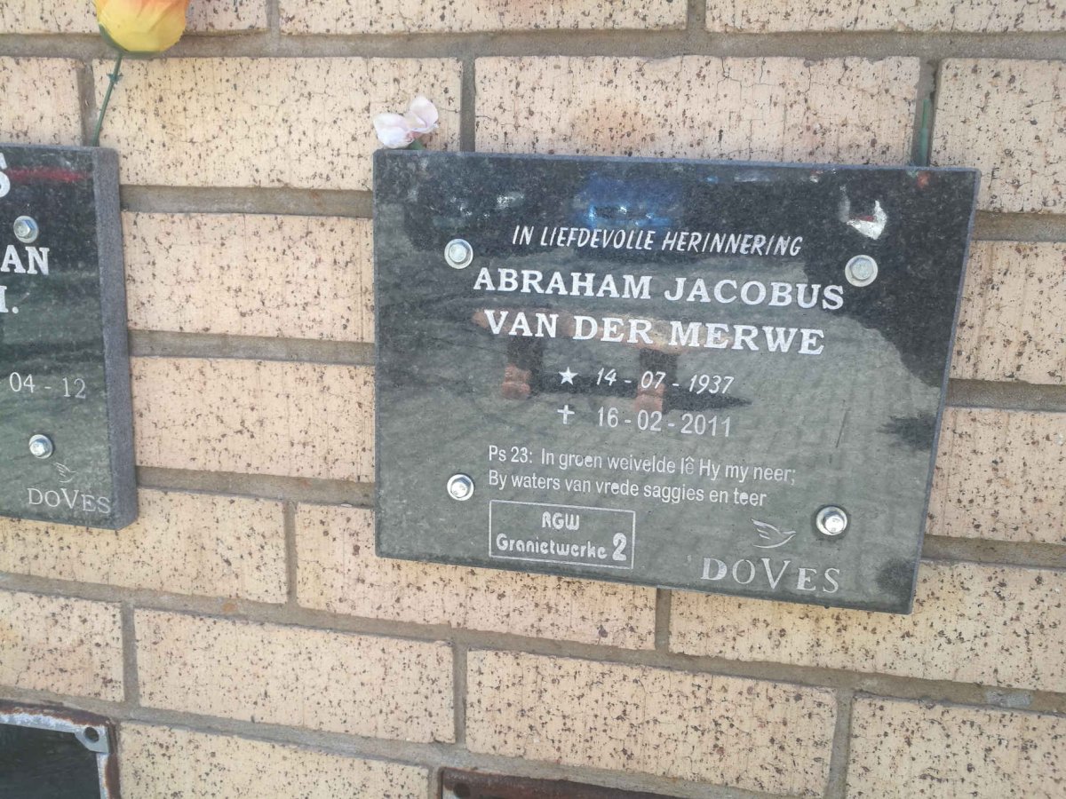 MERWE Abraham Jacobus, van der 1937-2011