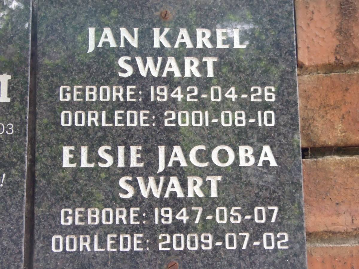 SWART Jan Karel 1942-2001 &amp; Elsie Jacoba 1947-2009