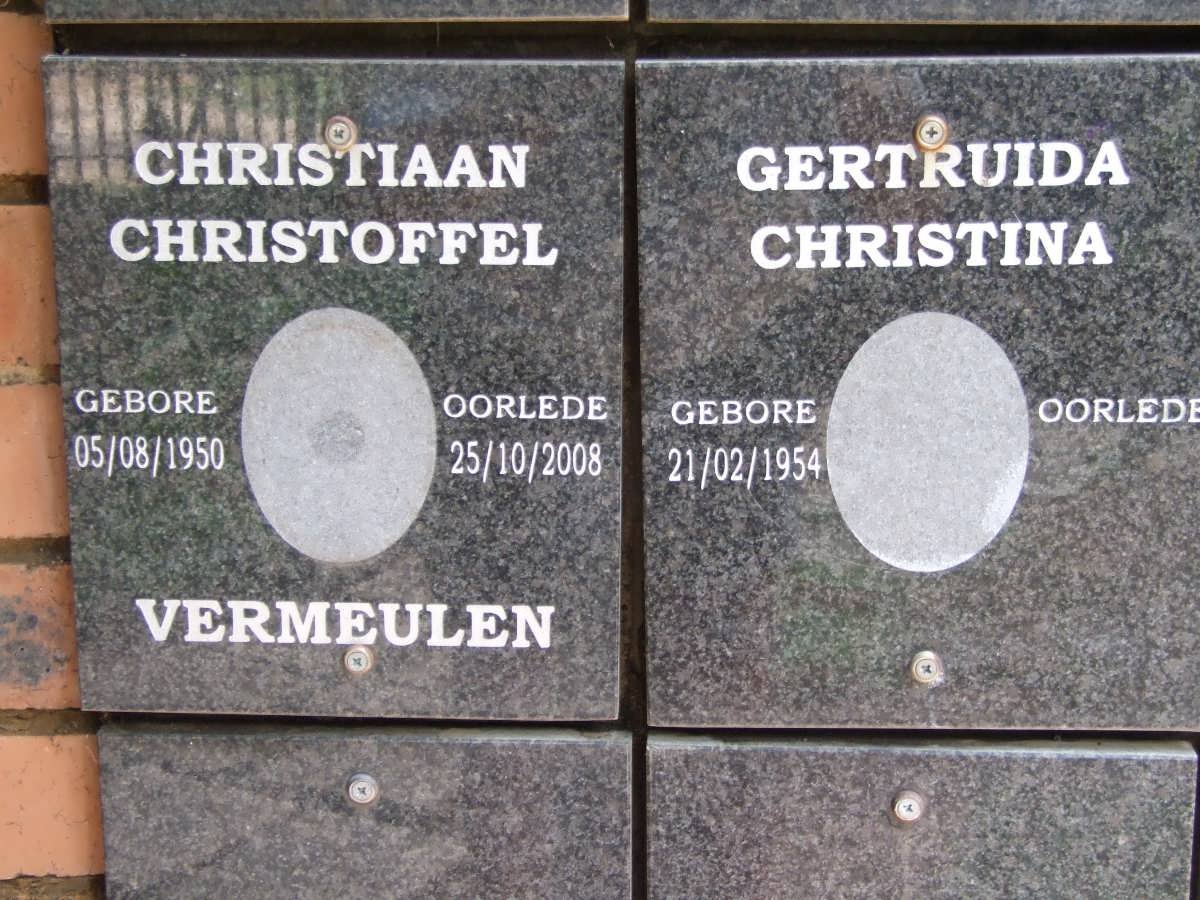 VERMEULEN Christiaan Christoffel 1950-2008 &amp; Gertruida Christina 1954-