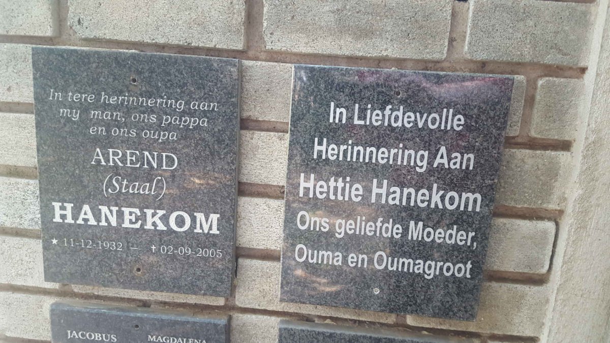 HANEKOM Arend 1932-2005 &amp; Hettie