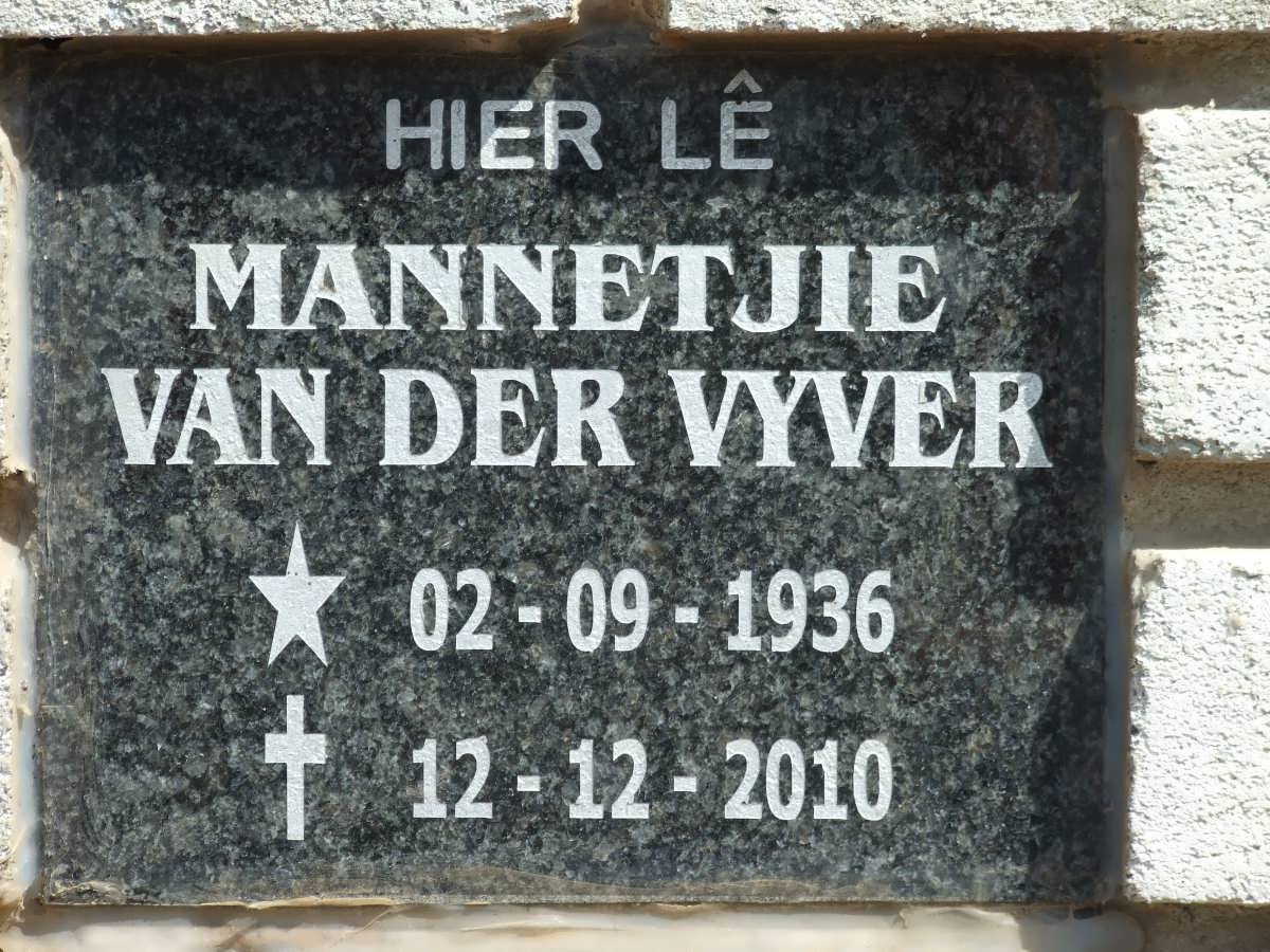 VYVER Mannetjie, van der 1936-2010