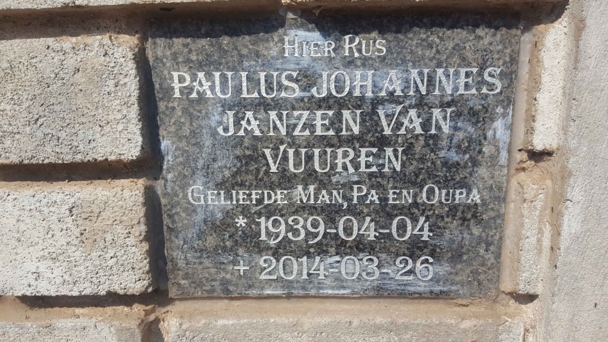 VUUREN Paulus Johannes, Janzen van 1939-2014