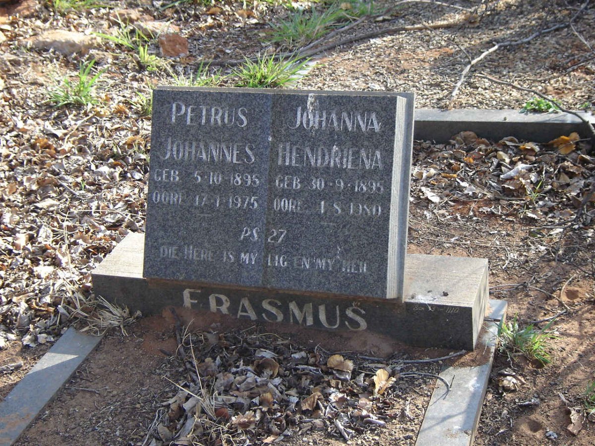 ERASMUS Petrus Johannes 1895-1975 &amp; Johanna Hendrina 1895-1980