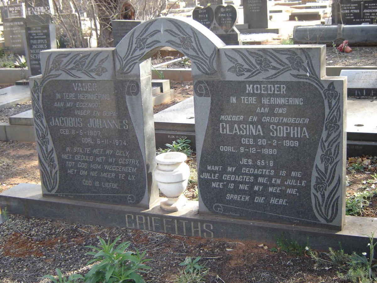 GRIFFITHS Jacobus Johannes 1907-1974 &amp; Clasina Sophia 1909-1980