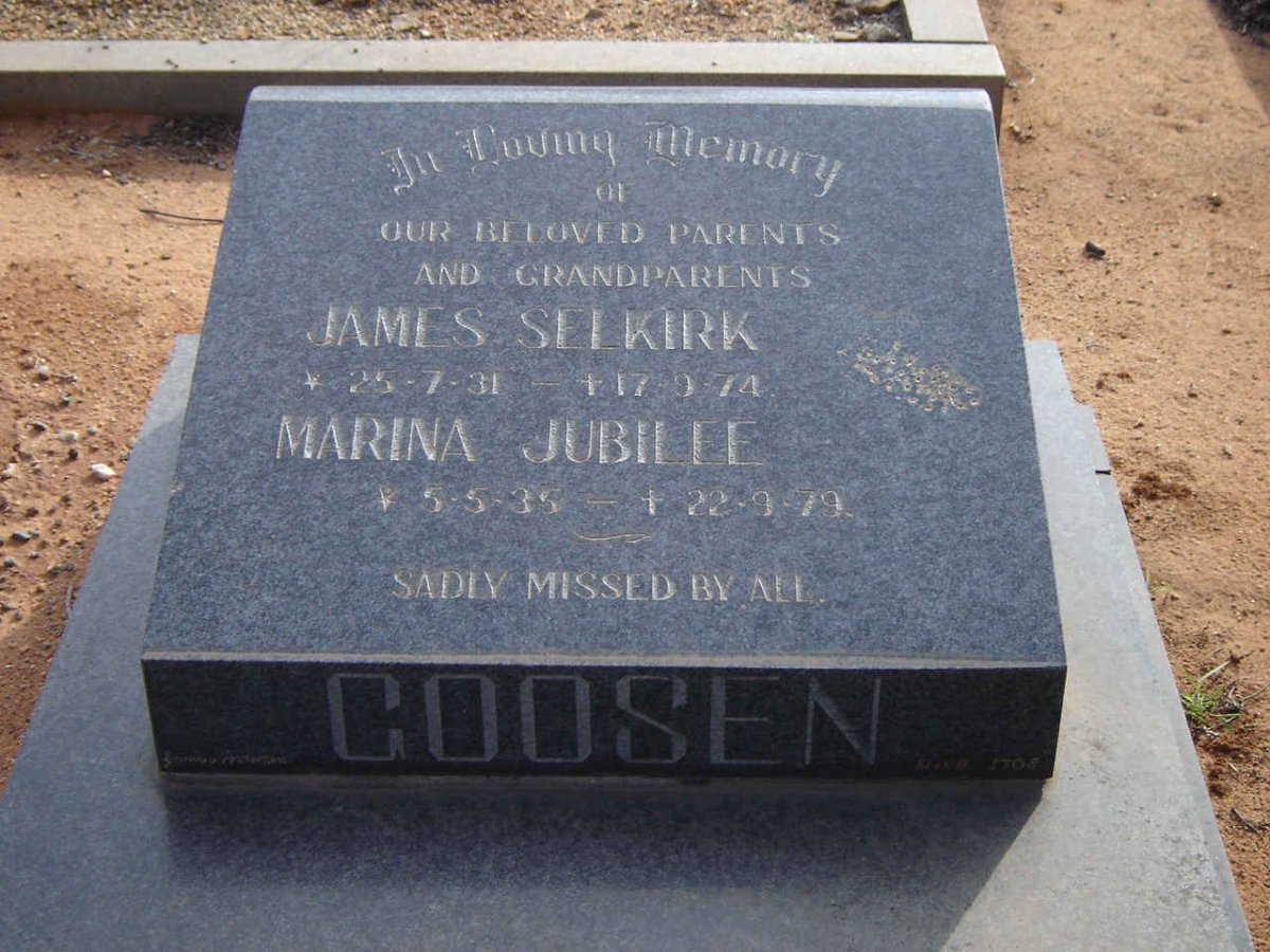 GOOSEN James Selkirk 1931-1974 &amp; Marina Jubilee 1935-1979