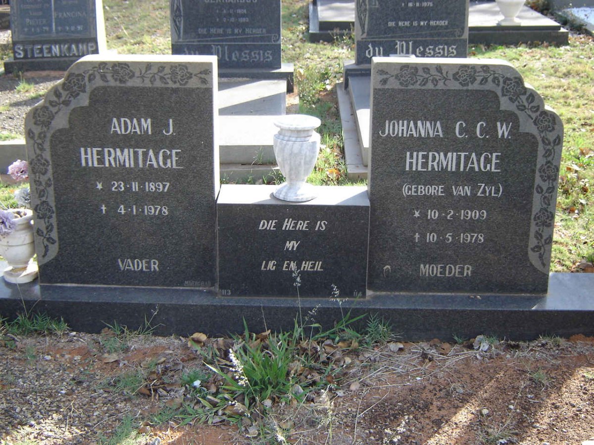 HERMITAGE Adam J. 1897-1978 &amp; Johanna VAN ZYL 1909-1978