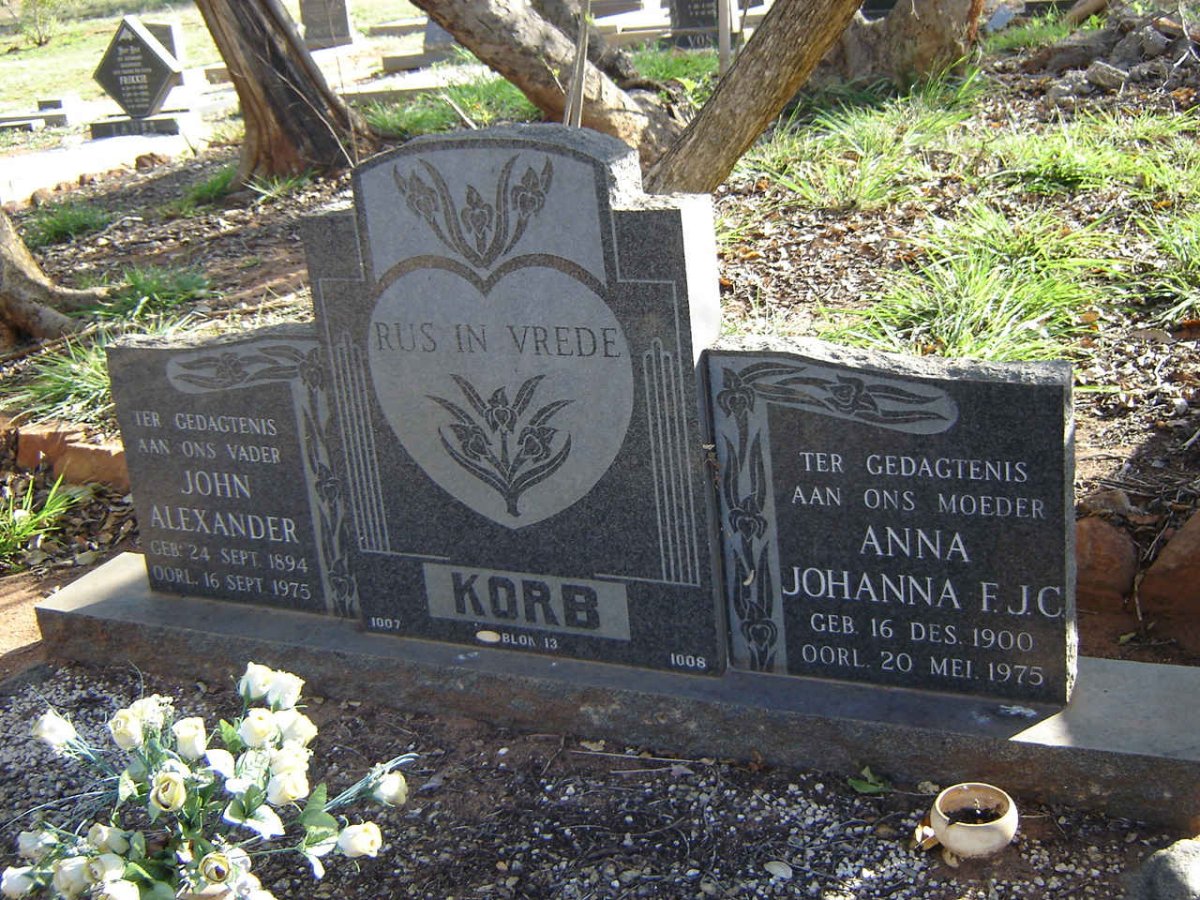 KORB John Alexander 1894-1975 &amp; Anna Johanna F.J. 1900-1975