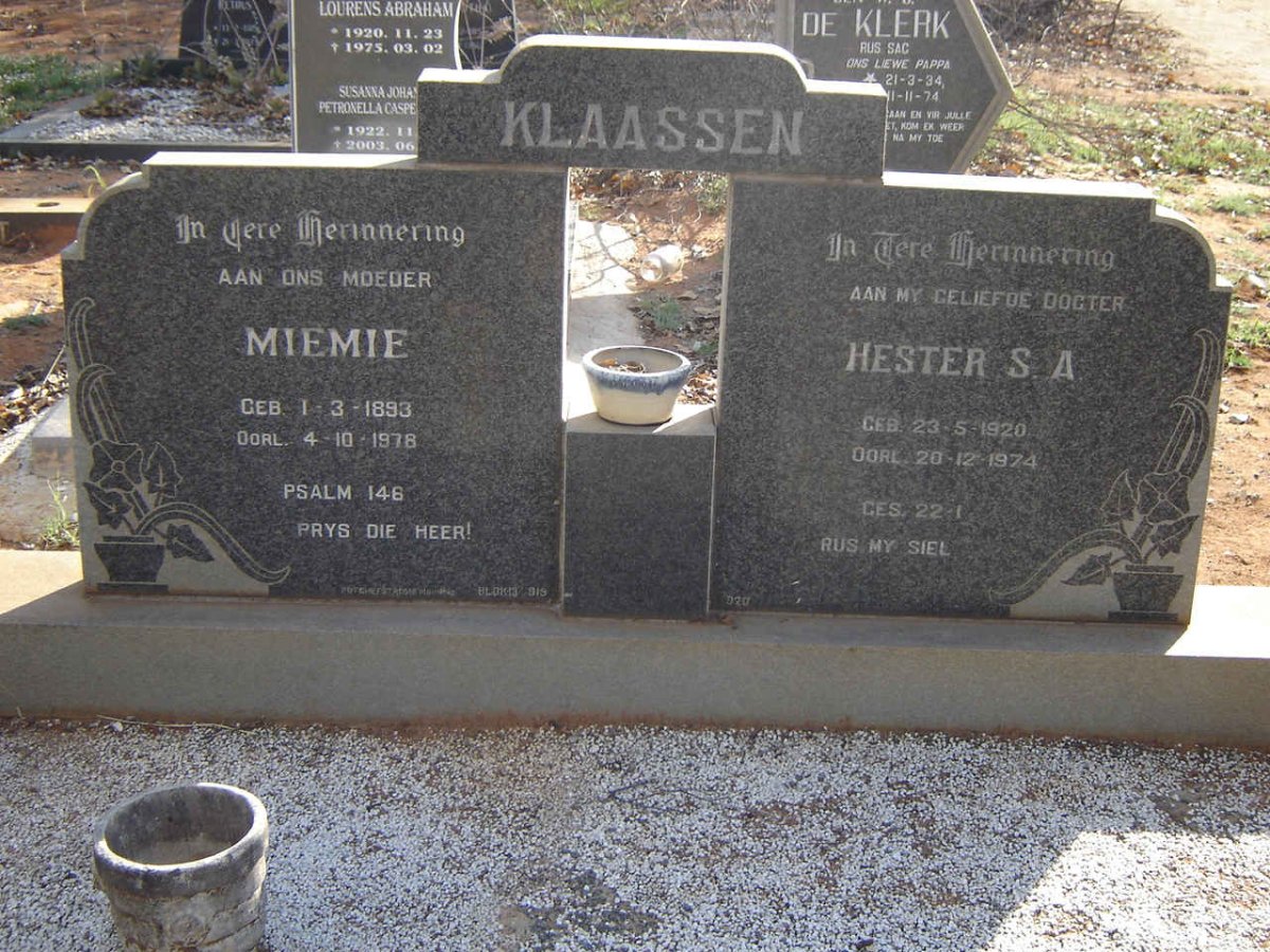 KLAASSEN Miemie 1893-1978 :: KLAASSEN Hester S.A. 1920-1974
