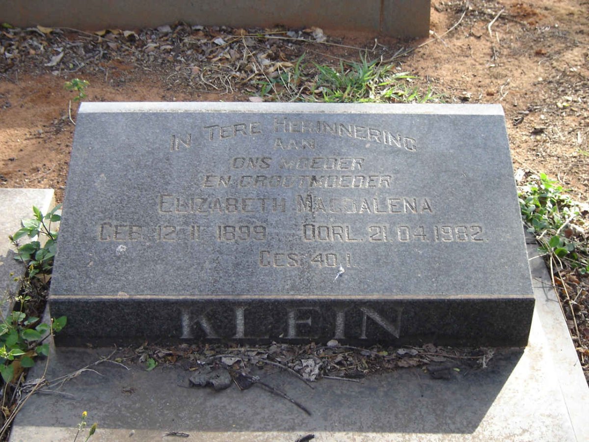 KLEIN Elizabeth Magdalena 1899-1982