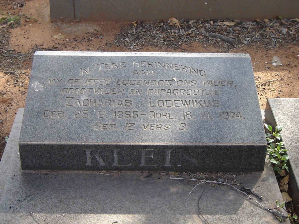 KLEIN Zacharias Lodewikus 1895-1974