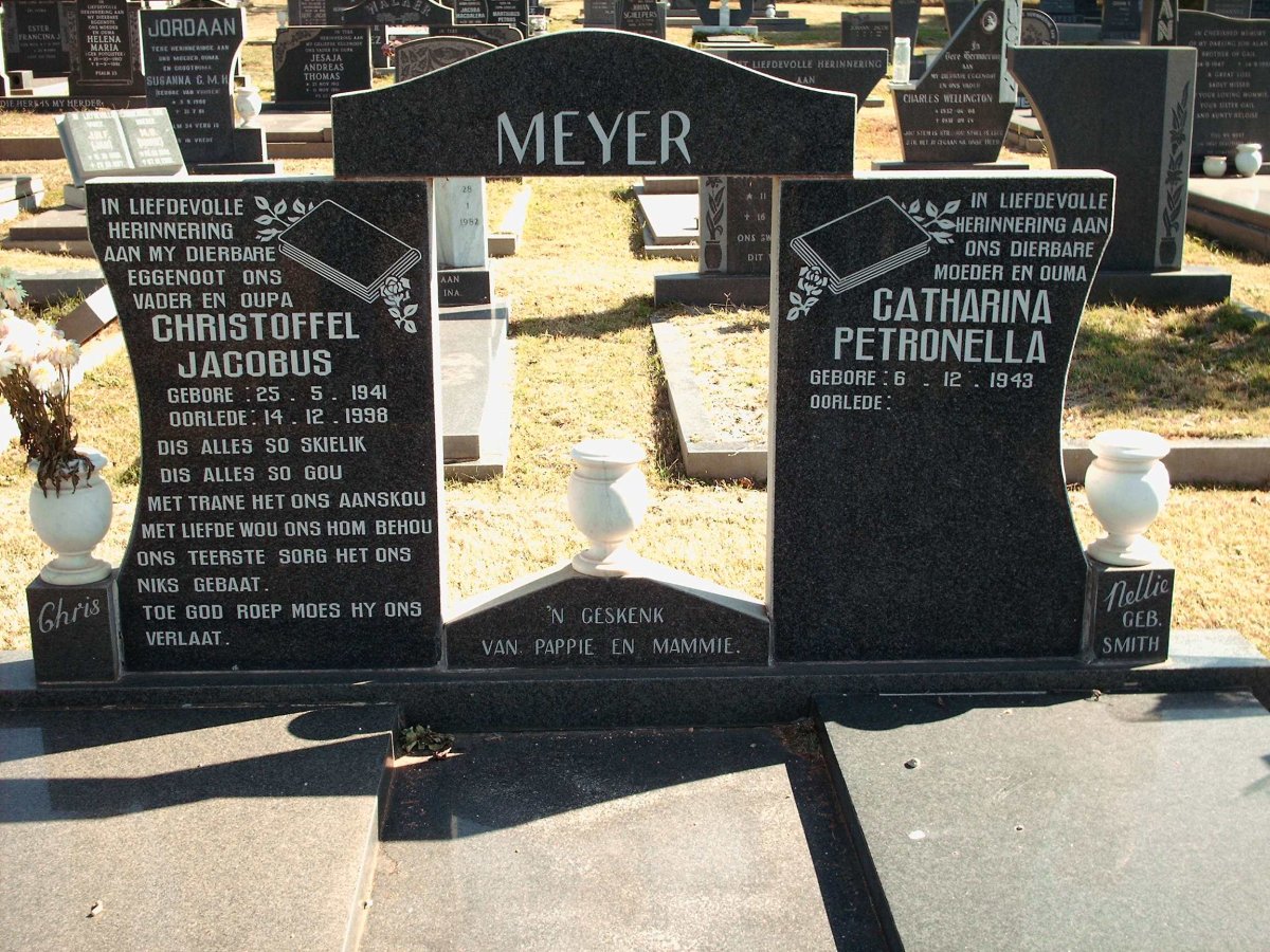 MEYER Christoffel Jacobus 1941-1998 &amp; Catharina Petronella SMITH 1943-