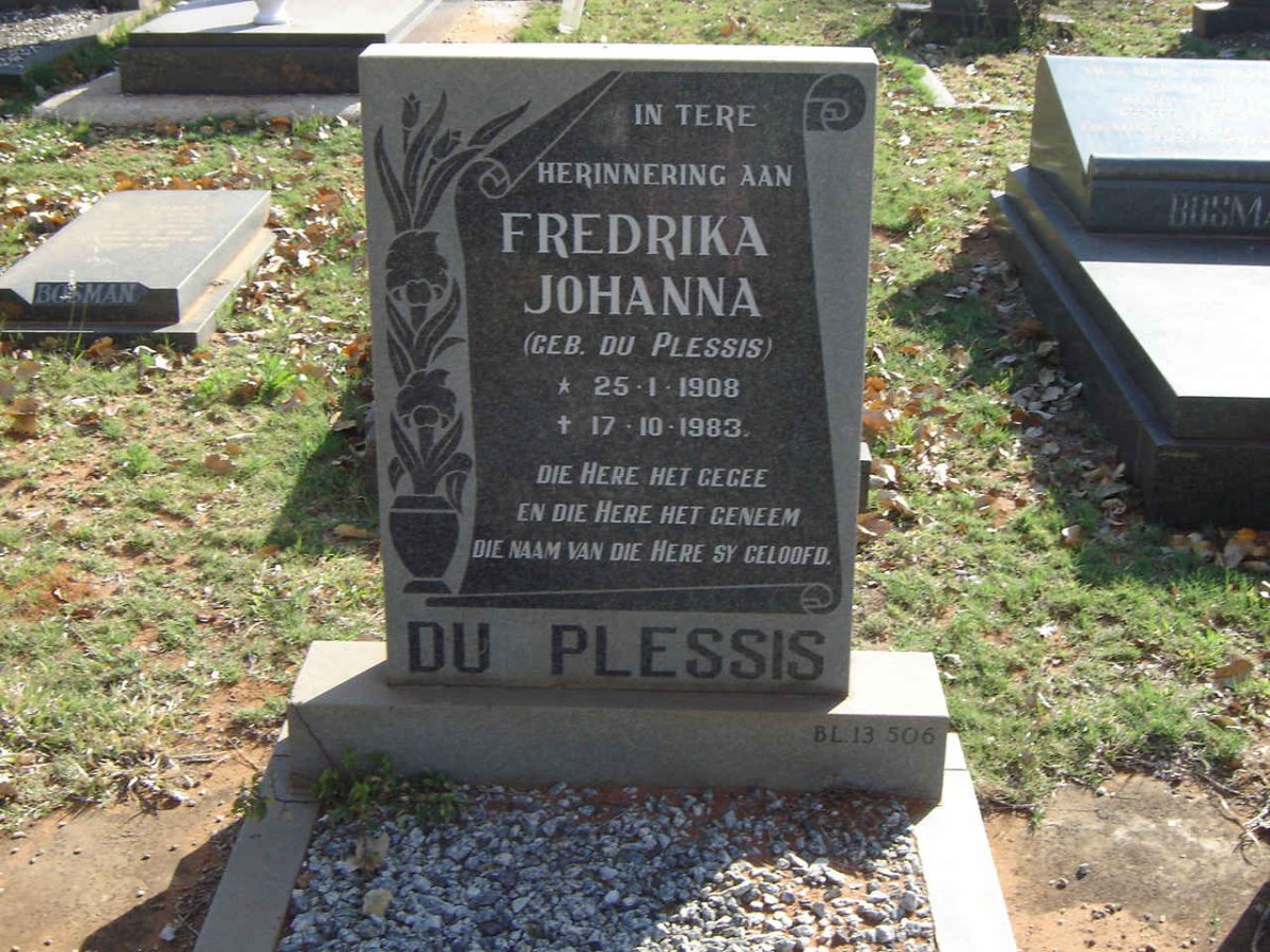 PLESSIS Fredrika Johanna, du nee DU PLESSIS 1908-1983