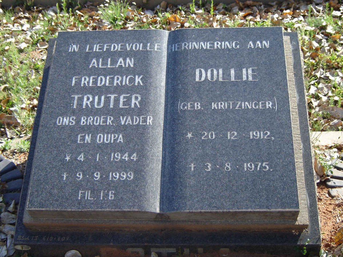 TRUTER Allan Frerick 1944-1999 &amp; Dollie KRITZINGER 1912-1975