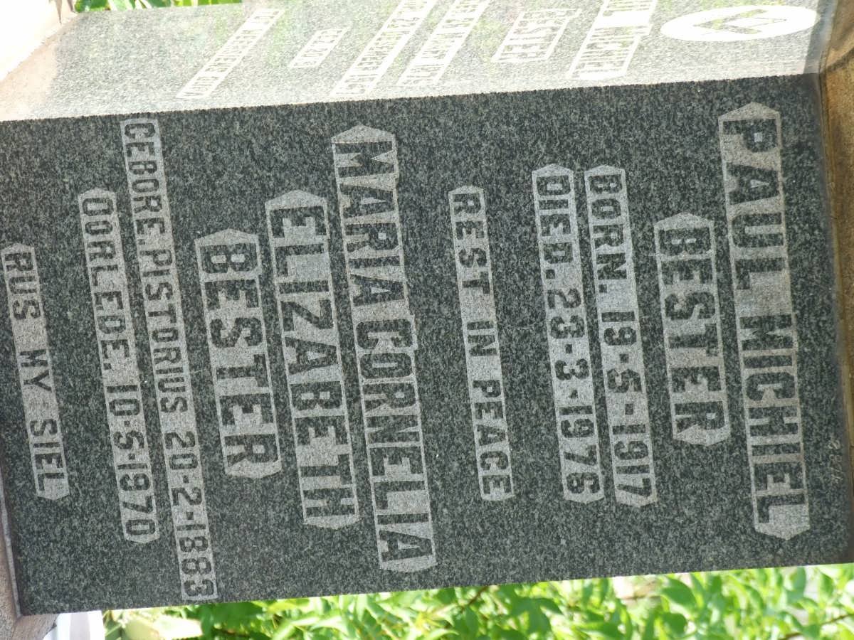 BESTER Paul Michiel 1917-1976 &amp; Maria Cornelia Elizabeth PISTORIUS 1883-1970