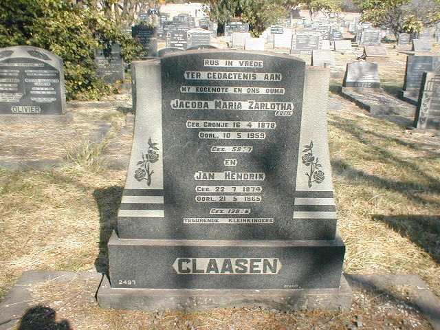 CLAASSEN Jan Hendrik 1874-1965 &amp; Jacoba Maria Zarlotha CRONJE 1878-1959